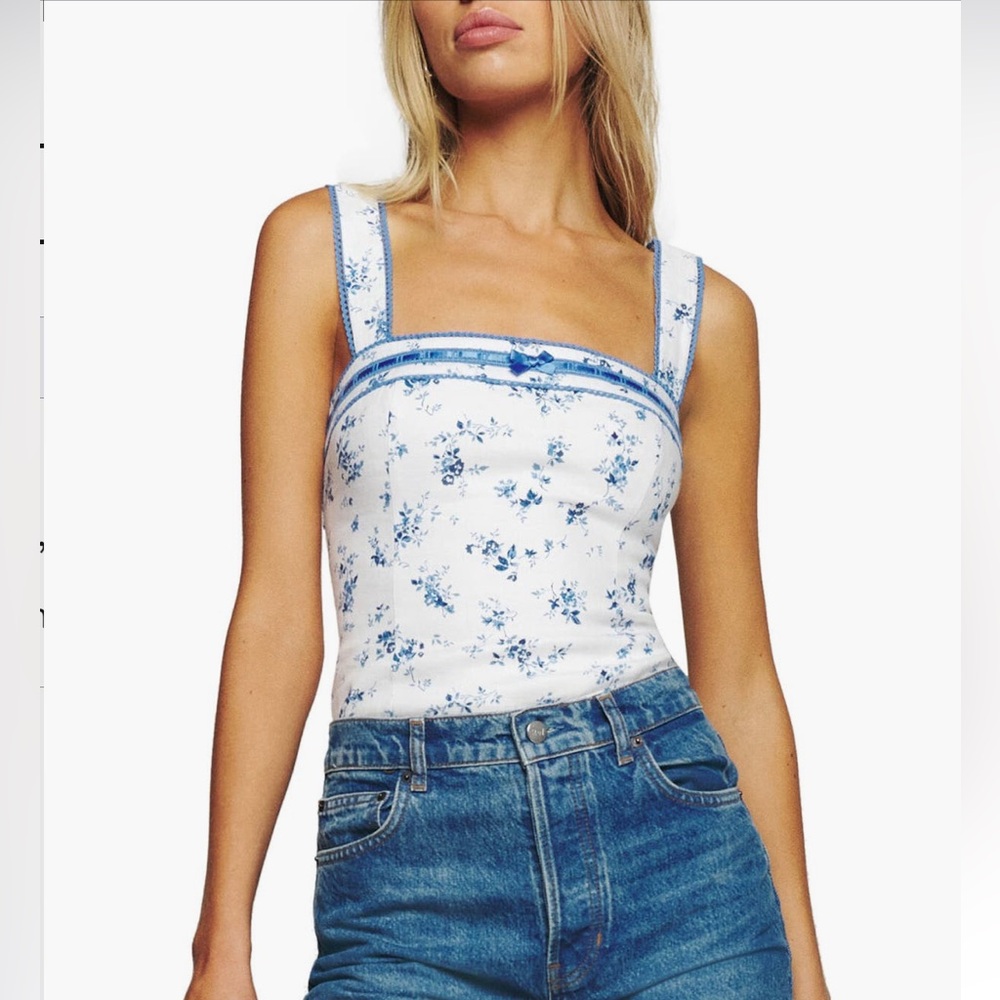 Reformation Eloise Smocked Linen Tank